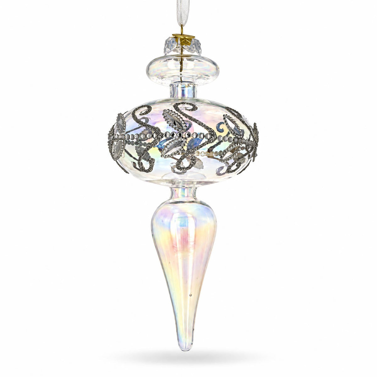 5" Finial Silver Clear Glass