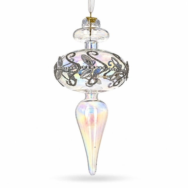 5" Finial Silver Clear Glass