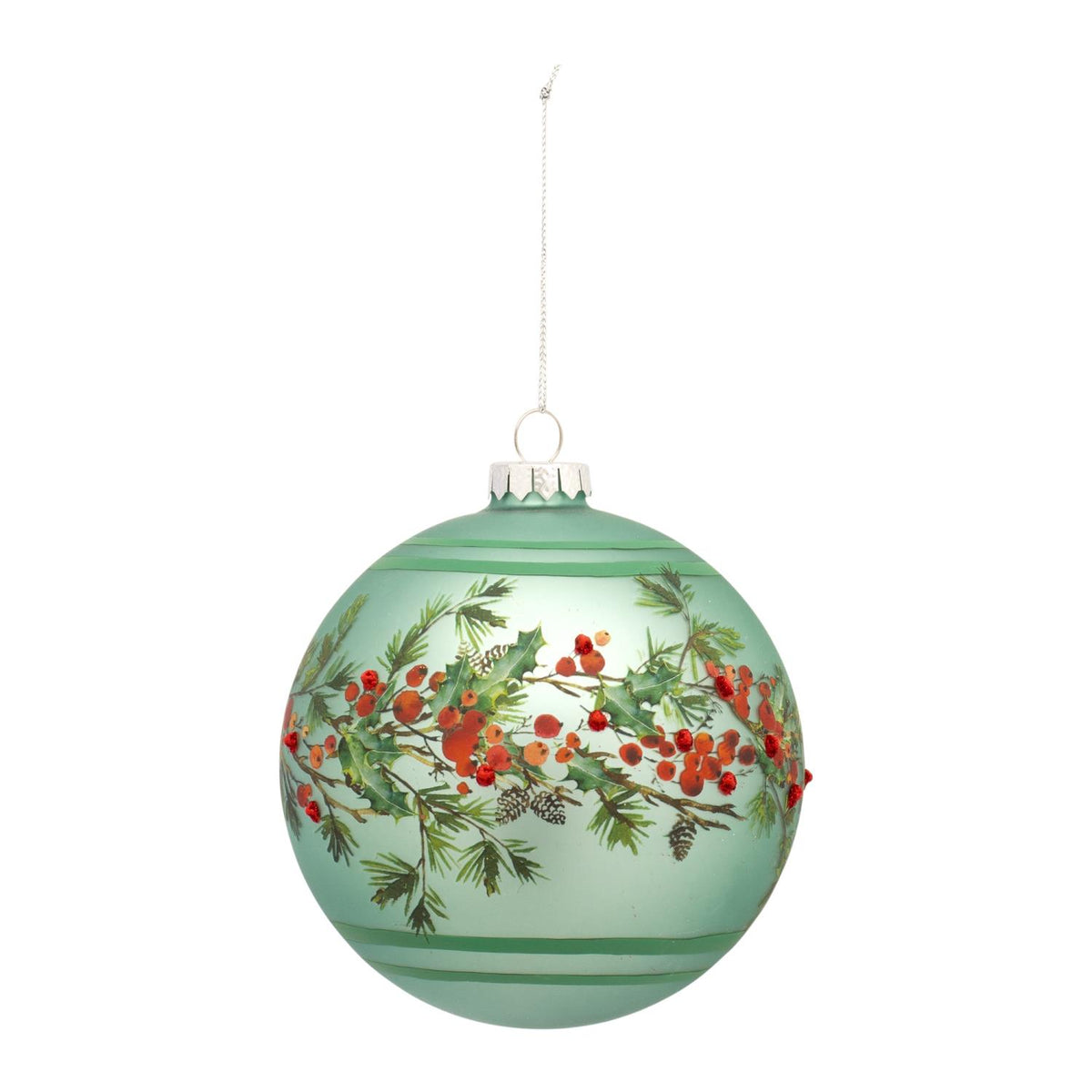 5" Green Red Berry Glass Ornament