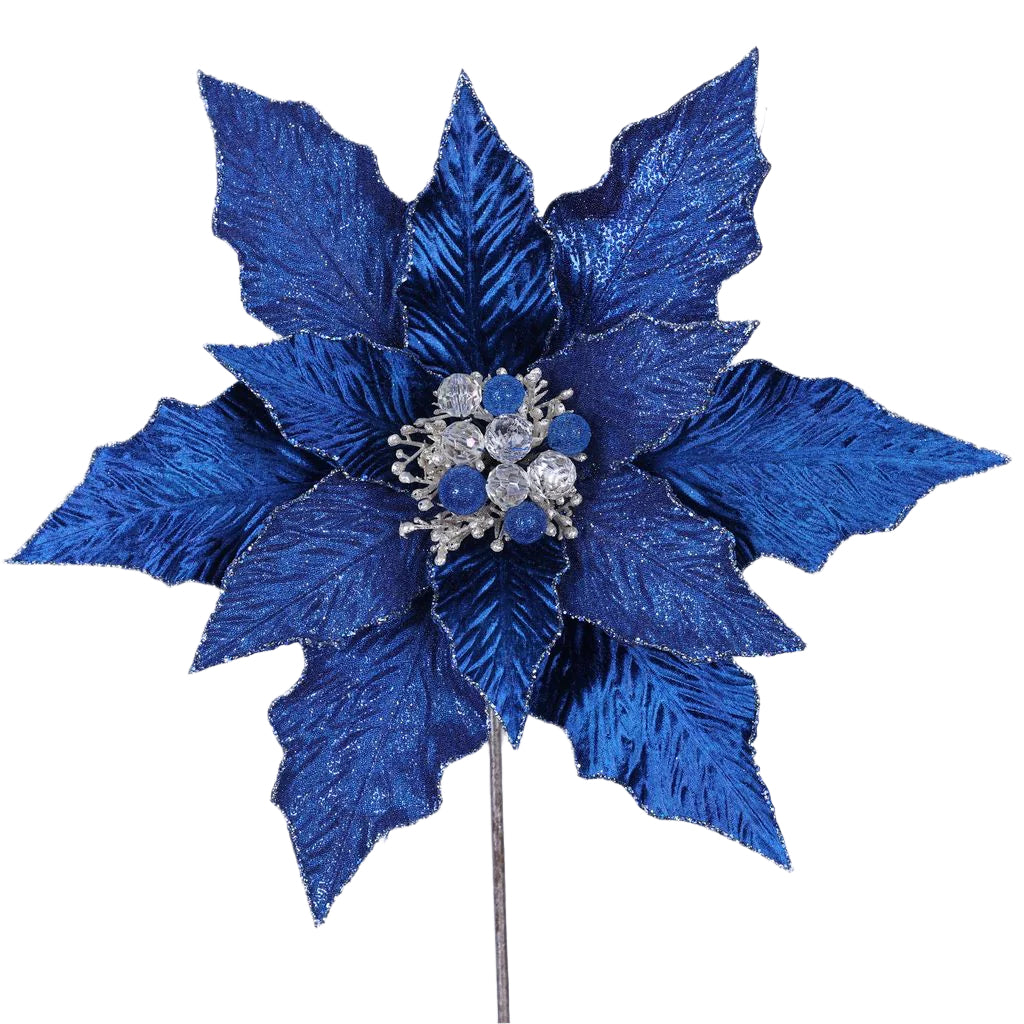 15" Navy Blue Festive Poinsettia Stem