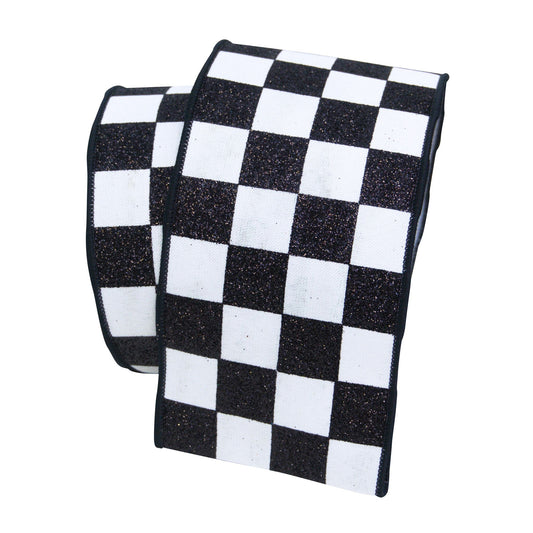 4"x10Y Ribbon B&W Checkered