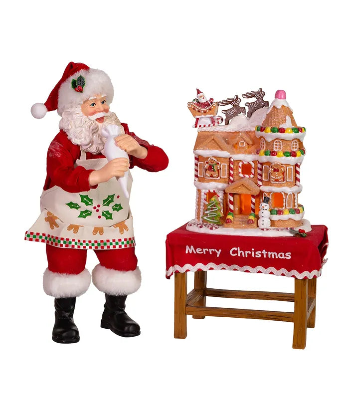 Set/2 10" Santa & Gingerbread LED House