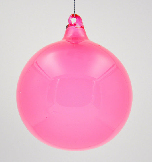 Cherry pink glass ball ornament with a bubblegum gloss finish.