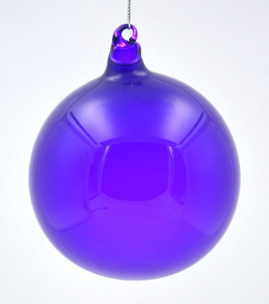 Dark purple glass ball ornament with a glossy finish.