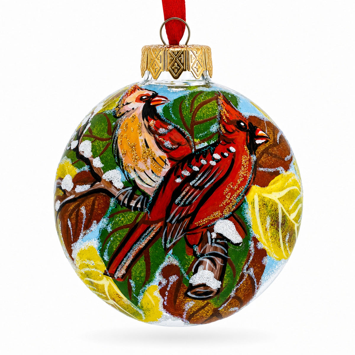 4" Red Winter Scene Glass Ornament