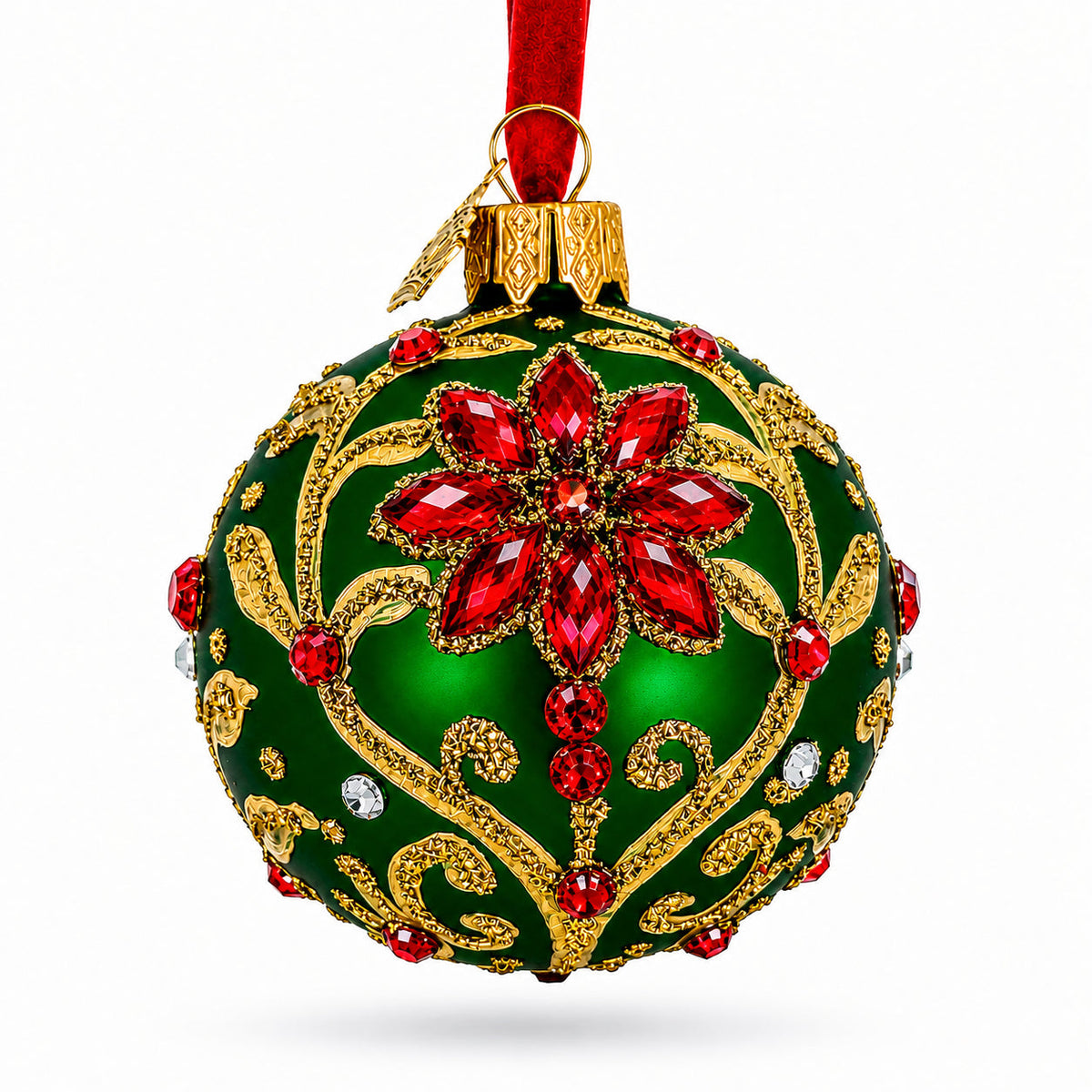 14" Poinsettia Emerald Jeweled