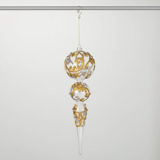Gold encrusted finial ornament with jeweled detail.