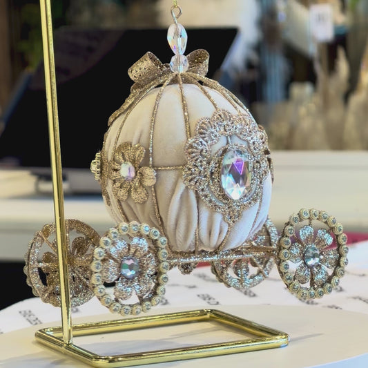 20cm Jewel Carriage Ornament Gold Cream