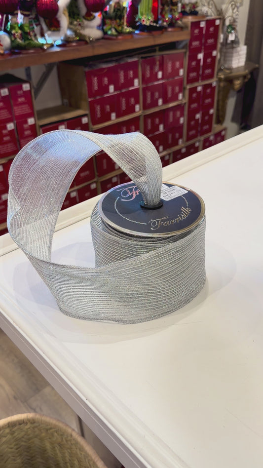 3.75"x10Y Silver Ribbon Tinsel Shimmer