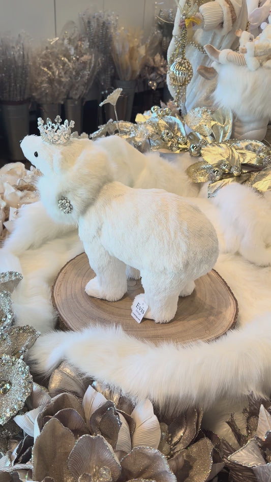 17” Crowned Polar Bear, White & Pearl