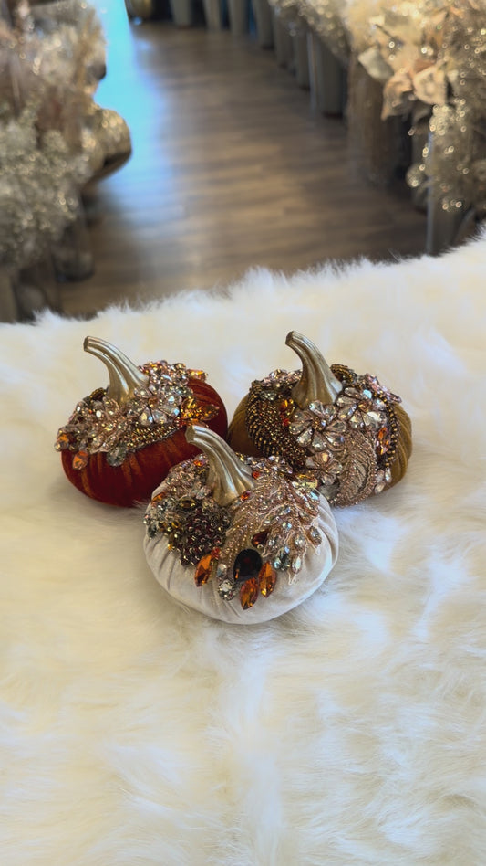 (Set of 3) 4” Gem Pumpkins Multicolor