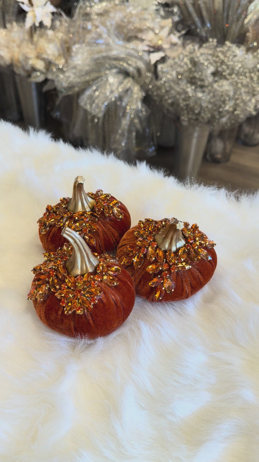 (Set of 3) 4” Gem Pumpkins Orange