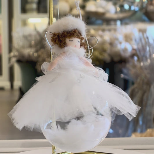 7” Angel Cutie Pie Feather Glass Ornament