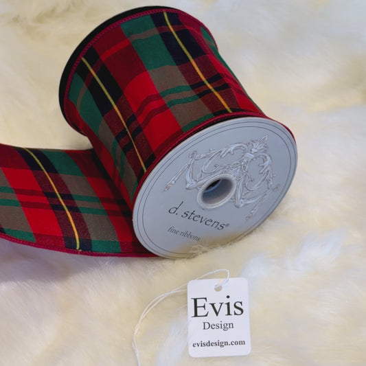 4"x10Y Plaid Shiny Red Green Ribbon