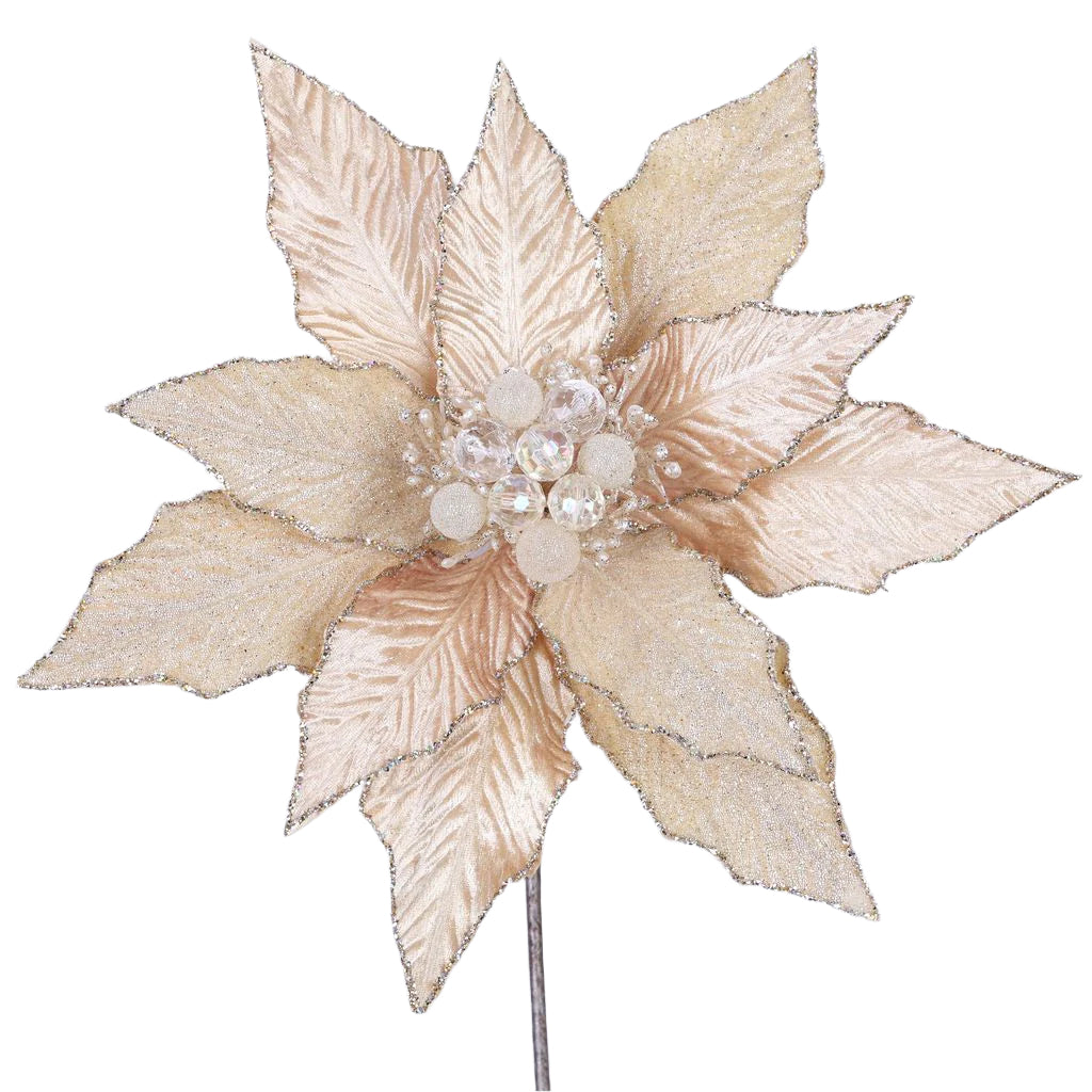 12" Champagne Festive Poinsettia Stem