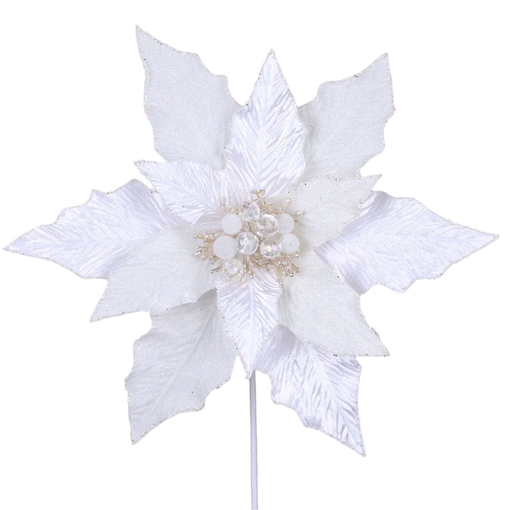 White festive poinsettia stem with layered petals.