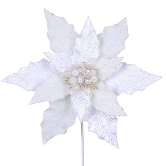 White festive poinsettia stem with layered petals.