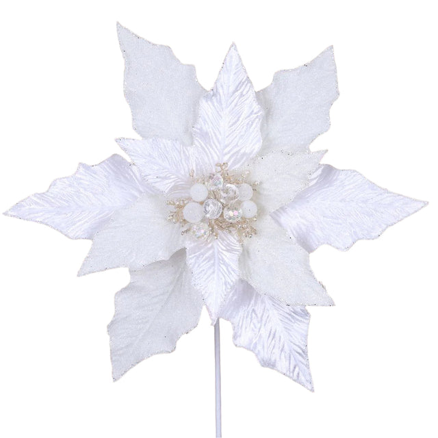 White festive poinsettia stem with layered petals.