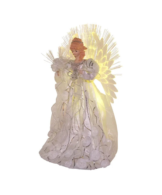 18" LED Angel Treetop White & Silver UL 70-Light Multicolored Fiber-Optic