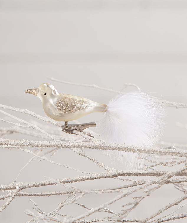 10cm Sparkle Bird on Clip White