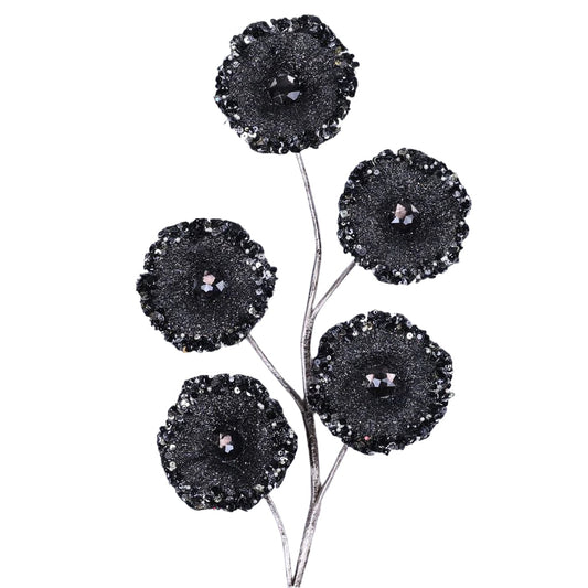 Black crystal trumpet spray with a crystalline finish.